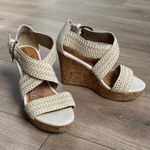 BKE Cream and Tan Wedge Sandals